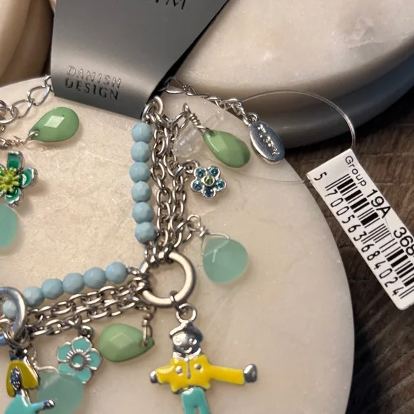 (#80) Pilgrim Silver Bracelet with Green and Blue Charms - Picture 5 of 6